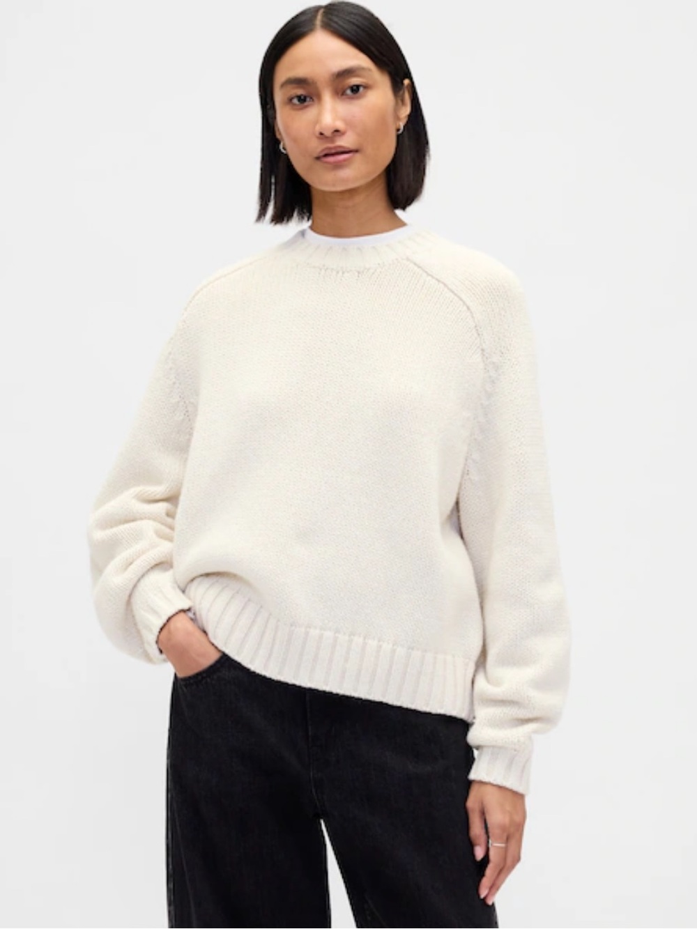 Banana Republic white cream chunky knit sweater cotton blend XL